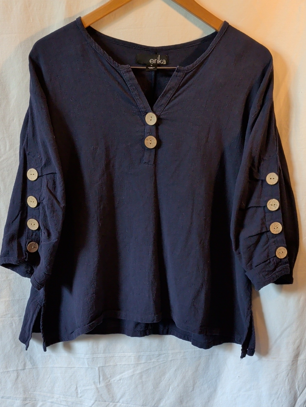 Erika Navy Button-Sleeve Tunic Top